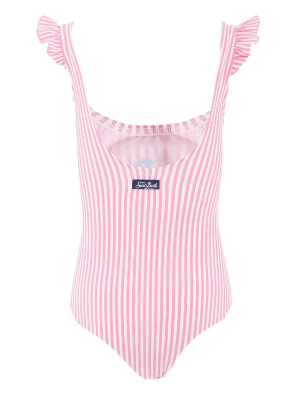 MC2 Saint Barth Kids Clio gestreept badpak met ruches - Roze