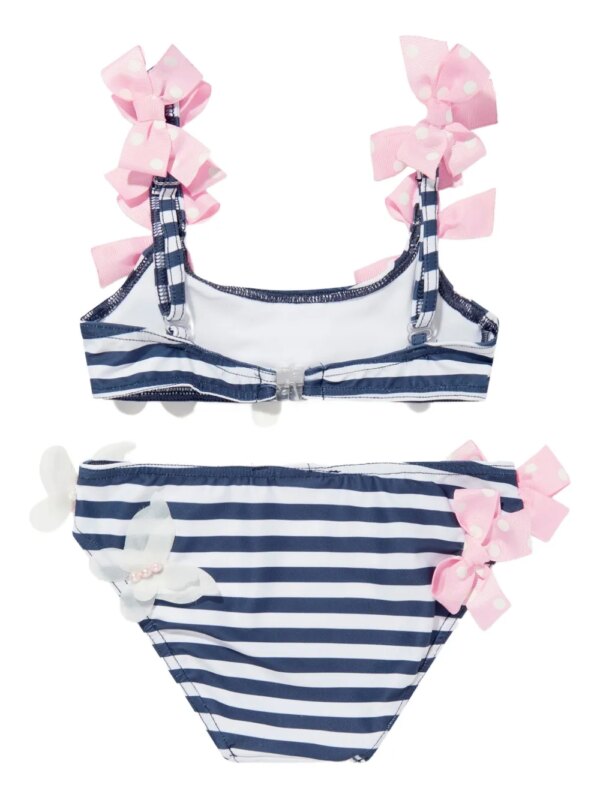 SELINIACTION KIDS Gestreepte bikini verfraaid met strik - Blauw