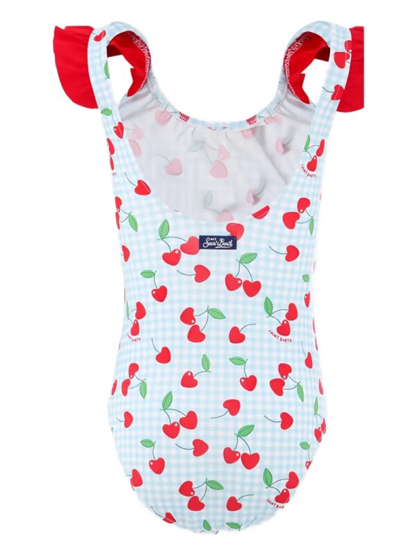 MC2 Saint Barth Kids Tilda badpak met ruches en kersenprint - Blauw
