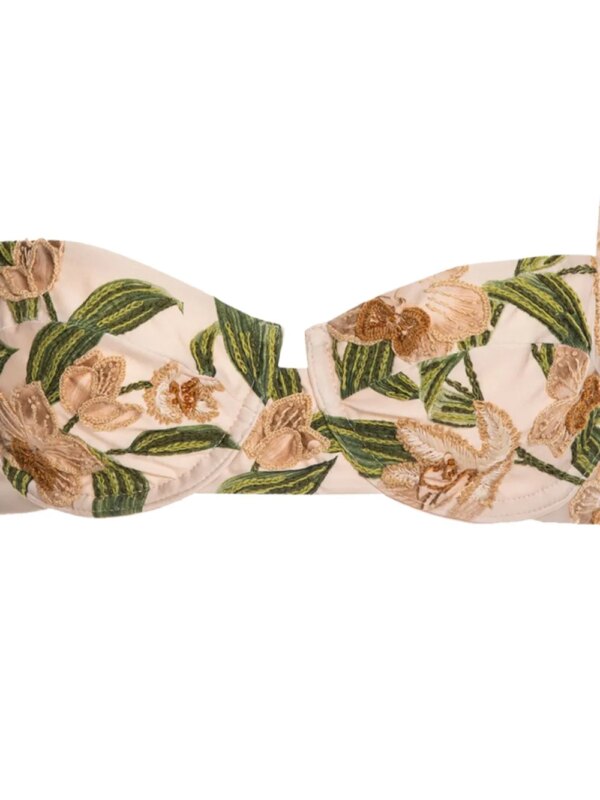 Agua By Agua Bendita Bikinitop met ruches en bloemenprint - Beige