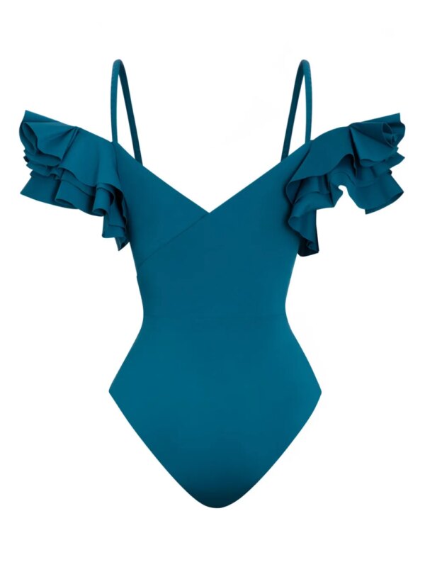 Maygel Coronel Blas badpak met ruches - Blauw