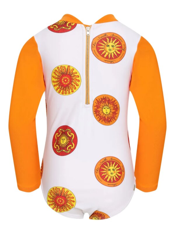 Amir Slama Badpak met lange mouwen en zonprint - Wit