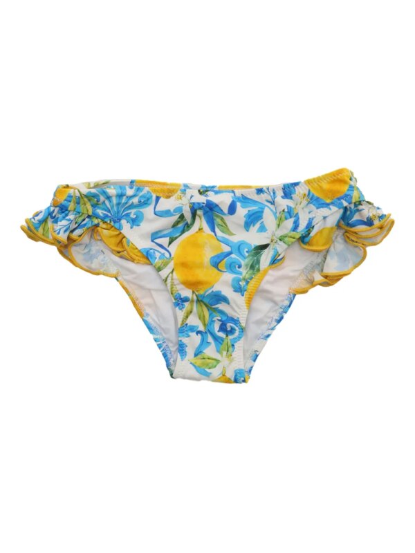MC2 Saint Barth Kids Bikinislip met citroenprint en ruches - Blauw