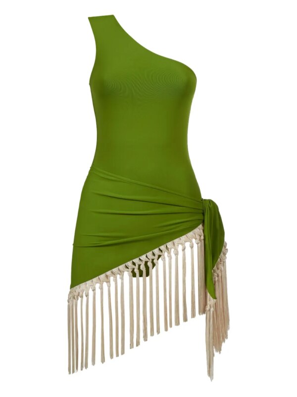 Taller Marmo Yacare asymmetrisch badpak met franje - Groen