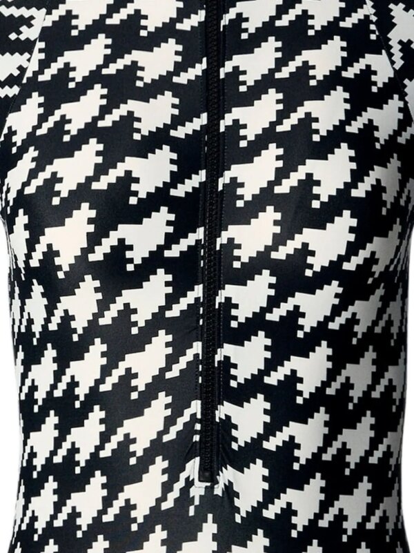 Perfect Moment Badpak met pied-de-poule print en halve rits - Zwart