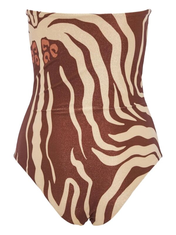 Johanna Ortiz Strapless badpak met zebraprint - Bruin