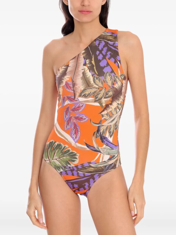 Brigitte Camila asymmetrisch badpak met bladerprint - Oranje