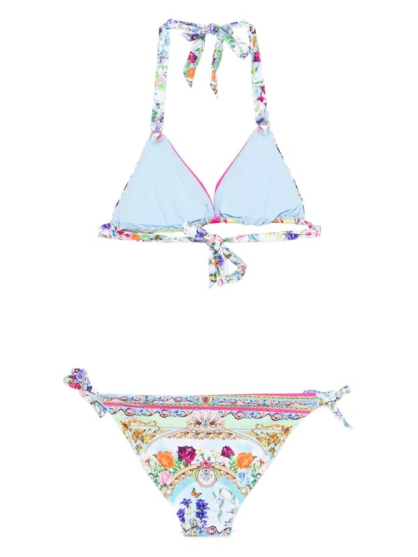 Camilla Bikini met bloemenprint en halternek - Blauw