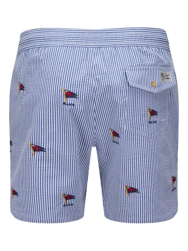 Polo Ralph Lauren Gestreepte zwembroek met geborduurde vlag - Blauw