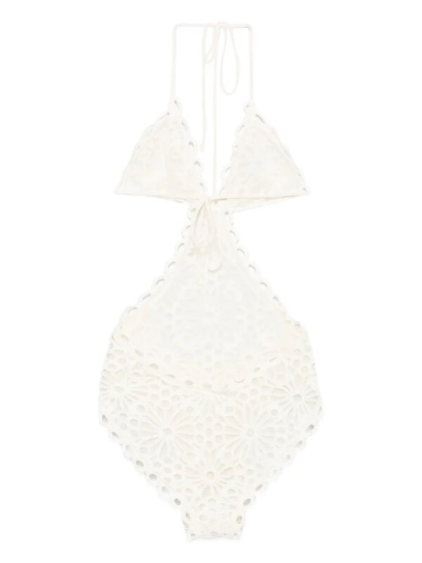 Norma Kamali Badpak met bloemenkant - Beige