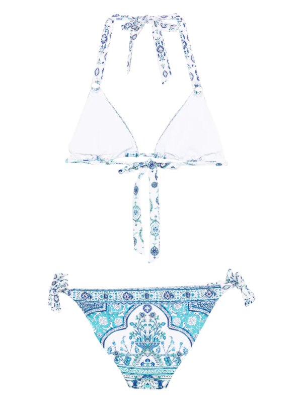 Camilla Bikini met paisley-print en halternek - Wit