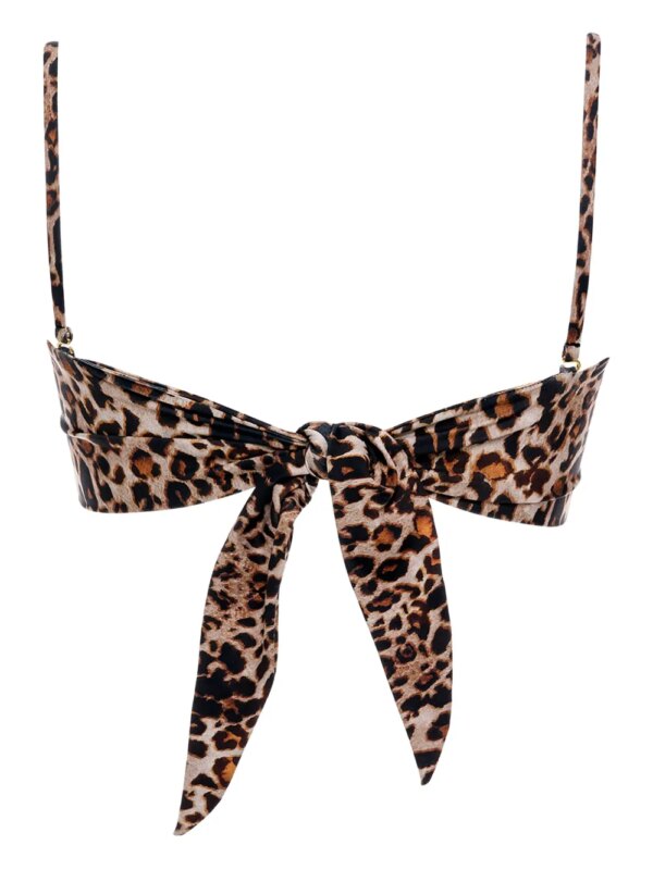 Agua Bendita Bikinitop met patchwork en geknoopte voorkant - Bruin