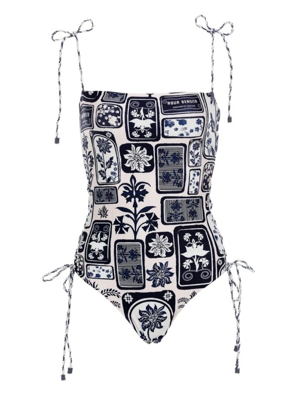 Agua Bendita Badpak met bloemenstreep - Blauw