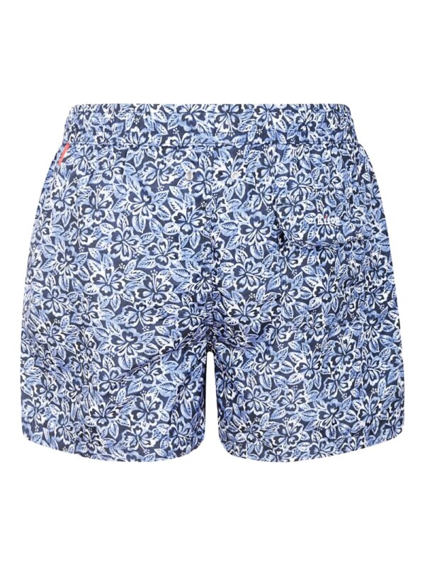 Kiton Zwembroek met bloemenprint - Blauw