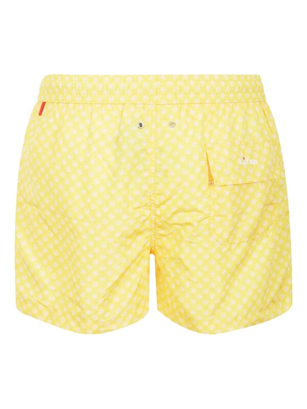 Kiton Zwembroek met bloemenprint en trekkoord - Geel