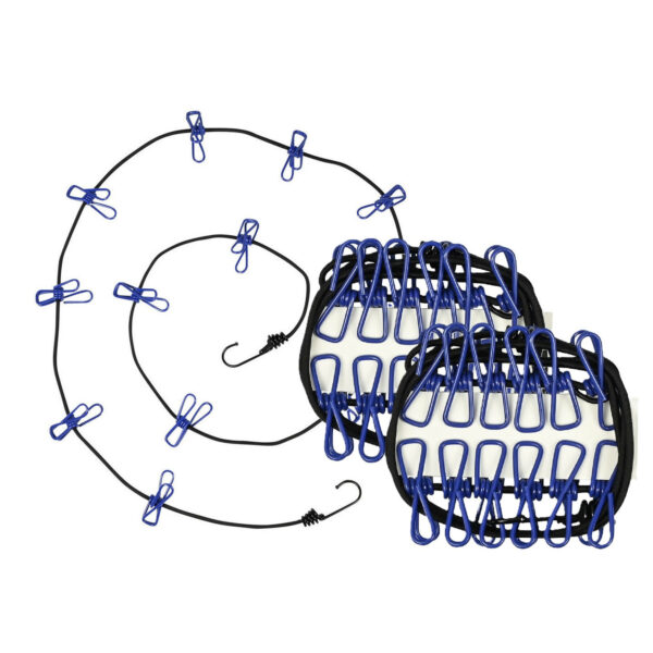 Benson Waslijn incl. 12 knijpers - 2x - elastisch van 190 tot 320 cm - met haken